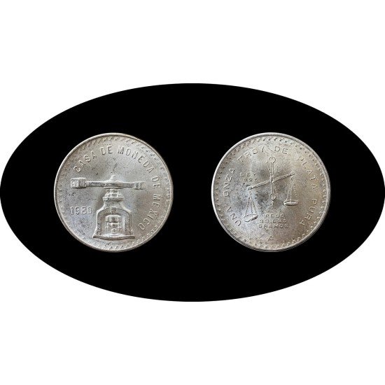 Méjico Mexico 1 OZ onza  1980 Troy Balanza Plata Ag