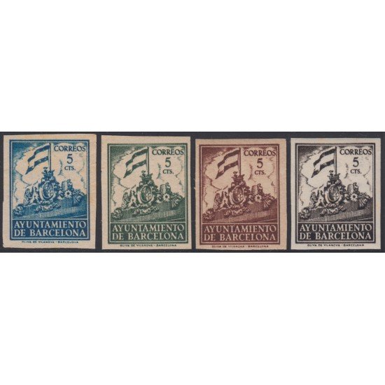Barcelona 24s , 26s , 27s, 28s 1940 - 1941 Frontispicio del Ayuntamiento MNH Barcelona 24s , 26s , 27s, 28s 1940 - 1941 Frontispicio del Ayuntamiento MNH