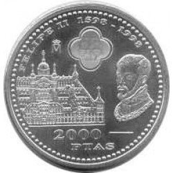 España Juan Carlos 2000 Pesetas 1998 de plata Felipe II Escorial