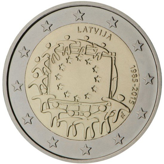 Letonia 2015 2 € euros conmemorativos XXX Aniversario bandera Letonia 2015 2 € euros conmemorativos XXX Aniversario bandera