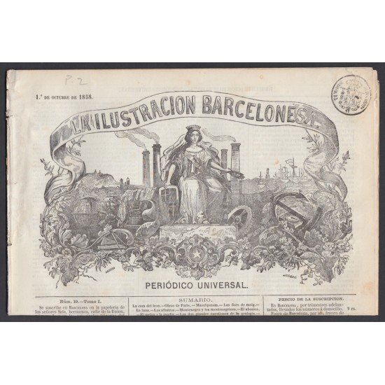 España Spain Timbres de Periódicos P.2 1858  La Ilustración Barcelonesa
