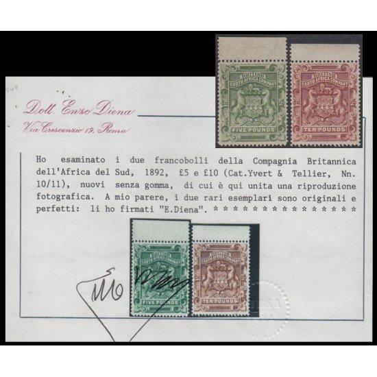 Africa Sur Compañía South Africa Company Rhodesia 10/11 Sc 18 19 Sg 12 13 1892 
