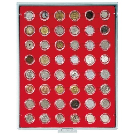 Lindner 2548 Bandeja 26 mm para monedas con 48 huecos redondos en cápsulas 