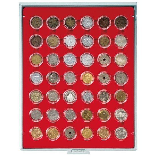 Lindner 2529 Bandeja 29,5 mm para monedas con 42 huecos redondos en cápsulas 