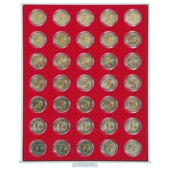 Lindner 2530 Bandeja 32 mm para monedas con 35 huecos redondos en cápsulas 