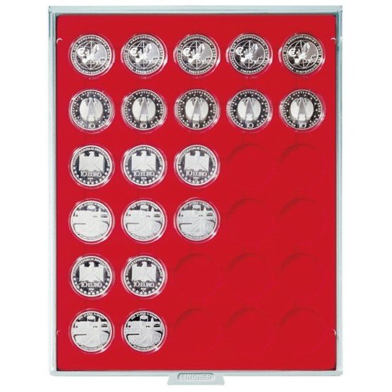 Lindner 2537 Bandeja 37 mm para monedas con 30 huecos redondos en cápsulas