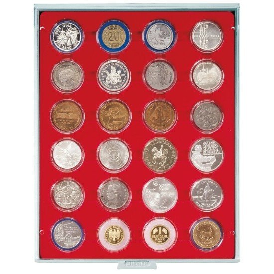 Lindner 2224 Bandeja 41 mm para monedas con 24 huecos redondos en cápsulas