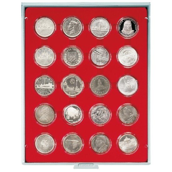 Lindner 2103 Bandeja 42 mm para monedas con 20 huecos redondos en cápsulas