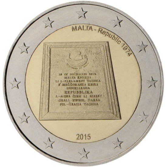 Malta 2015 2 € euros conmemorativos República de Malta 1974