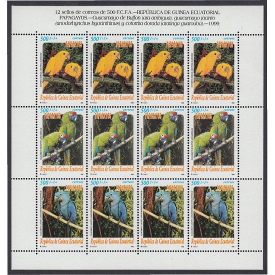 Guinea Ecuatorial 259/61 1999 Minihojita Papagayos Aves birds MNH