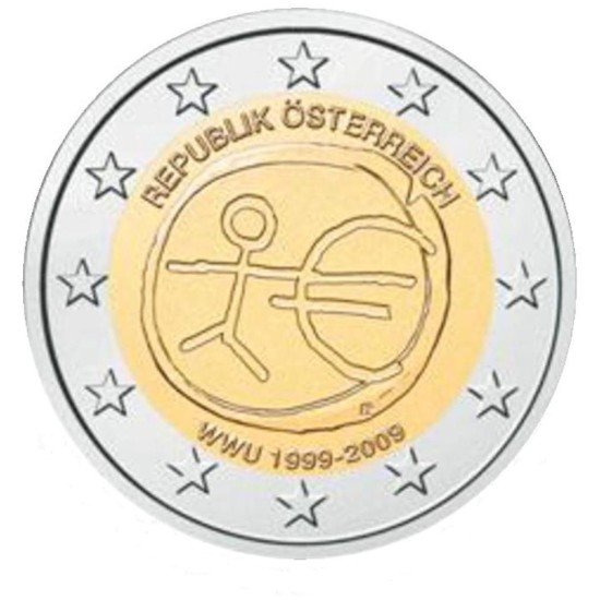 Austria 2009 2 € euros conmemorativos X Aniv. de EMU Unión Económica y Monetaria UEM
