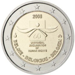 Bélgica 2008 2 € euros conmemorativos Sexagésimo Av. de la Declaración Universal de Derechos Humanos