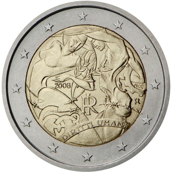 Italia 2008 2 € euros conmemorativos 60º Av Declaración Derechos Humanos
