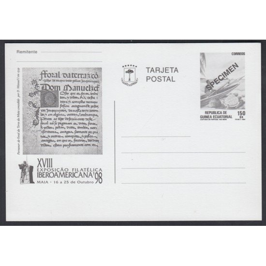Guinea Ecuatorial Entero Postal 4 Specimen 1998 Expo. Iberoamericana Guinea Ecuatorial Entero Postal 4 Specimen 1998 Expo. Iberoamericana
