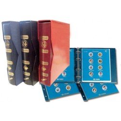 Álbum Monedas EURO IMITACION piel azul con cajetín + 6 hojas monedas 2 Euro
