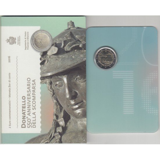 San Marino 2016 2 € euros conmemorativos Cartera Oficial Donatello David San Marino 2016 2 € euros conmemorativos Cartera Oficial Donatello David