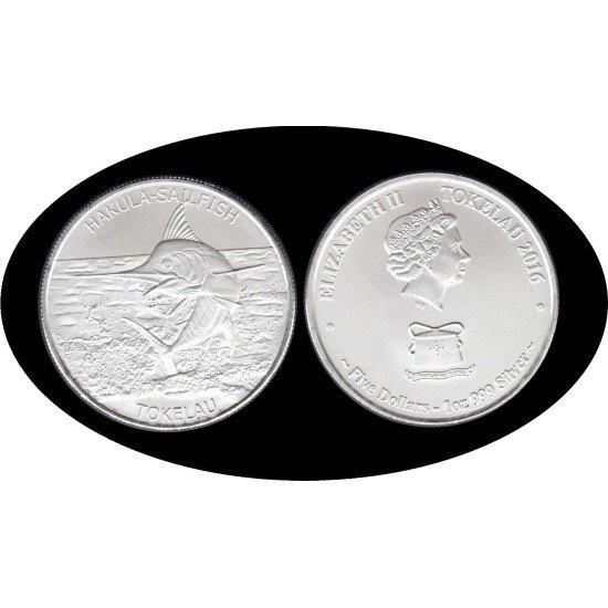 Tokelau 1 OZ onza 2016 Hakula Sailfish Pez vela 5$ Plata Ag Tokelau 1 OZ onza 2016 Hakula Sailfish Pez vela 5$ Plata Ag