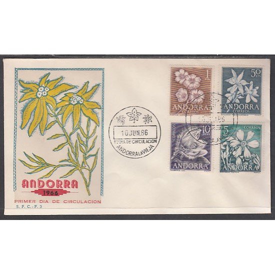 Andorra Española 68/71 1966  Flores SPD Sobre Primer día 