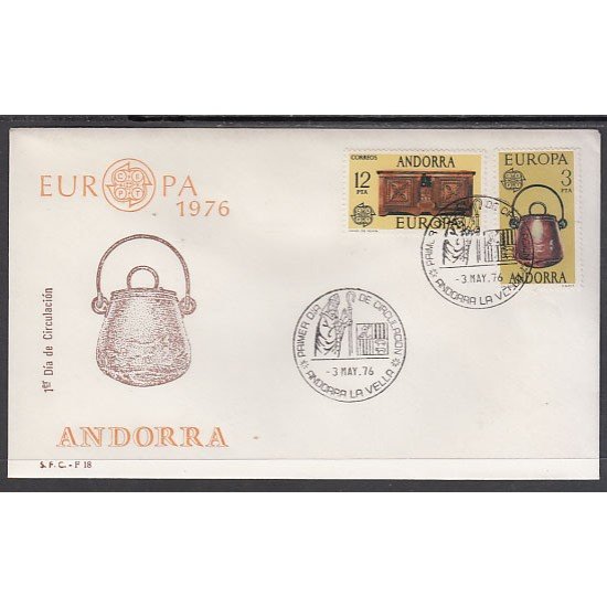 Andorra Española 102/03 1976 Europa Artesania SPD Sobre Primer día Andorra Española 102/03 1976 Europa Artesania SPD Sobre Primer día