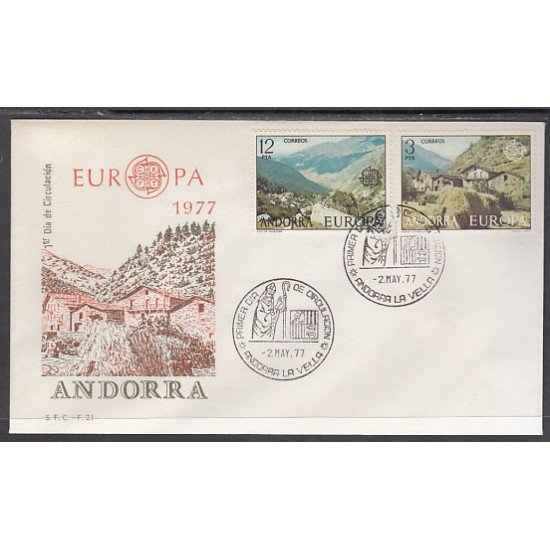 Andorra Española 108/09 1977 Europa SPD Sobre Primer día Andorra Española 108/09 1977 Europa SPD Sobre Primer día