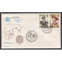Andorra Española 133/34 1980 Europa SPD Sobre Primer día Andorra Española 133/34 1980 Europa SPD Sobre Primer día