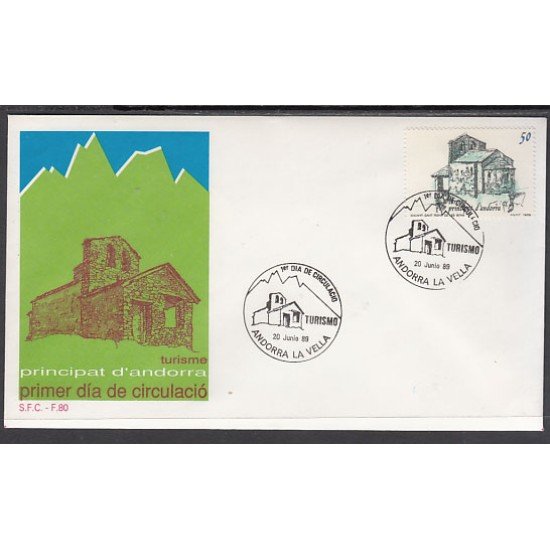 Andorra Española 215 1989 Turismo SPD Sobre Primer día Andorra Española 215 1989 Turismo SPD Sobre Primer día