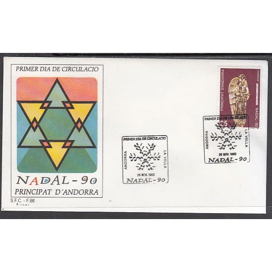 Andorra Española 222 1990 Navidad 90 SPD Sobre Primer día Andorra Española 222 1990 Navidad 90 SPD Sobre Primer día
