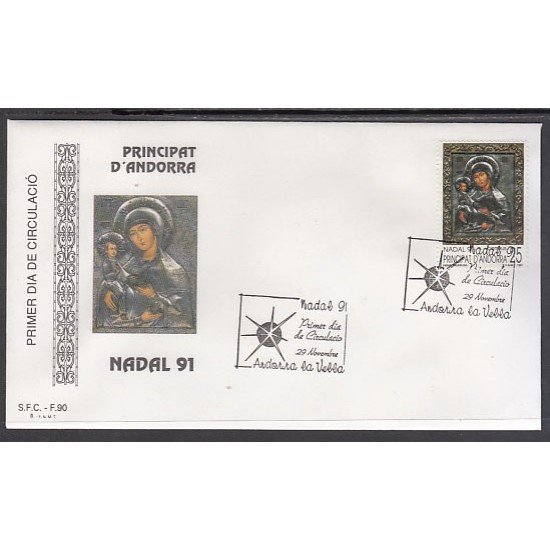 Andorra Española 228 1991 Navidad 91 SPD Sobre Primer día Andorra Española 228 1991 Navidad 91 SPD Sobre Primer día