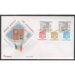 Andorra Española 312/14 2004 Principado de Andorra, escudos SPD Sobre Primer día