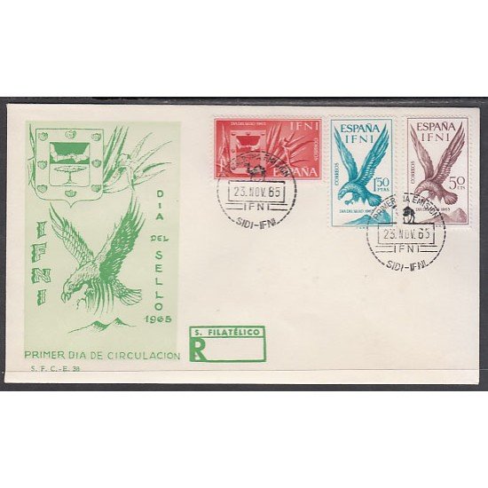 Ifni 215/17 1965 Día del Sello Escudo Aguila Fauna Coat SPD Sobre Primer Día Ifni 215/17 1965 Día del Sello Escudo Aguila Fauna Coat SPD Sobre Primer Día