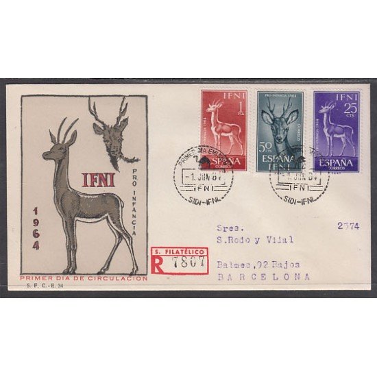 Ifni 203/05 1964 Pro infancia Fauna SPD Sobre Primer Día Ifni 203/05 1964 Pro infancia Fauna SPD Sobre Primer Día