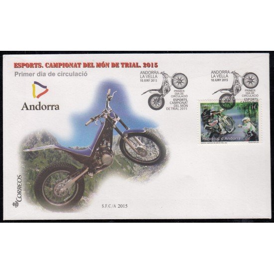 Andorra Española 432 2015 Campeonato Mundo Trail Moto Motorcycle, SPD Sobre Primer día Andorra Española 432 2015 Campeonato Mundo Trail Moto Motorcycle, SPD Sobre Primer día