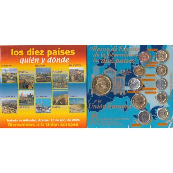 España 2003 Atenas Tratado de la Unión Cartera  Colección Monedas 10 nuevos miembros 
