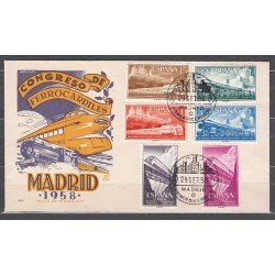 España Spain 1232/37 1958 XVII Congreso Internacional de Ferrocarriles SPD Sobres Primer Día