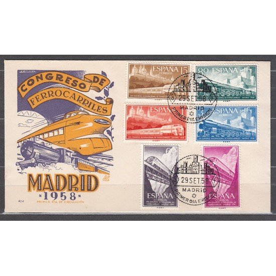 España Spain 1232/37 1958 XVII Congreso Internacional de Ferrocarriles SPD Sobres Primer Día España Spain 1232/37 1958 XVII Congreso Internacional de Ferrocarriles SPD Sobres Primer Día