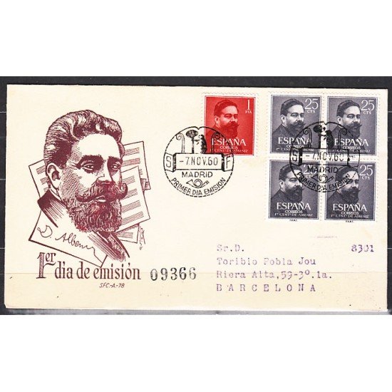 España Spain 1320/21 1960 100º Aniversario de Isaac Albeniz SPD Sobre Primer Día