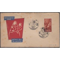 España Spain 1325 1960 Navidad Christmas SPD Sobre Primer Día