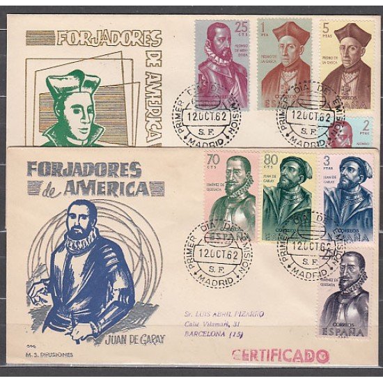 España Spain 1454/61 1962 Forjadores de América SPD Sobres Primer Día