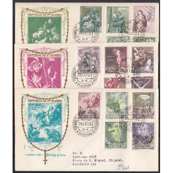 España Spain 1463/77 1962 Misterios del Santo Rosario SPD Sobres Primer Día