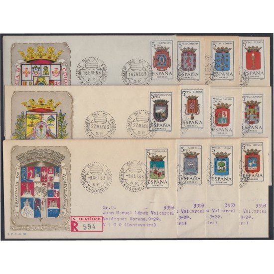 España Spain 1481/92 1963 Escudos de las capitales de provincias españolas SPD Sobres Primer Día España Spain 1481/92 1963 Escudos de las capitales de provincias españolas SPD Sobres Primer Día