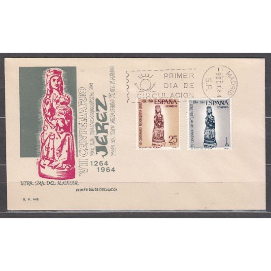 España Spain 1615/16 1964 VII Centenario de la Reconquista de Jerez. Virgen del Alcázar SPD Sobre Primer Día