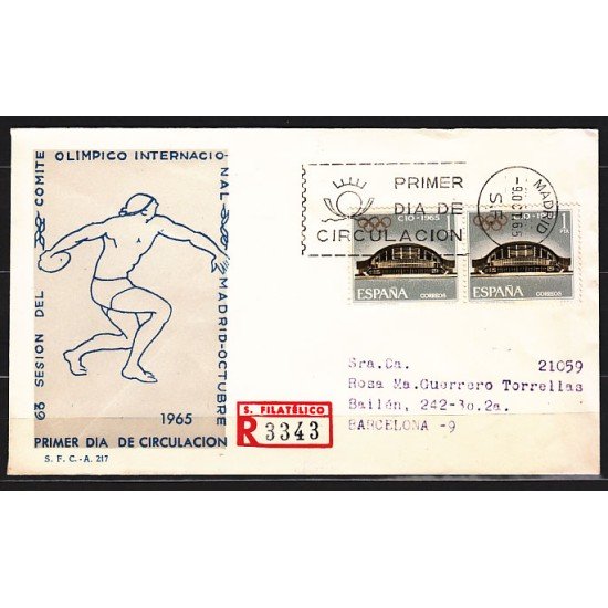 España Spain 1677 1965 Año LXIII Asamblea del Comité Olímpico Internacional SPD Sobre Primer Día