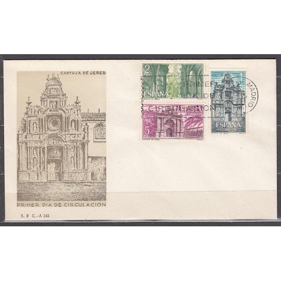 España Spain 1761/63 1966 Cartuja de Santa María de la Defensión Jerez SPD Sobre Primer Día España Spain 1761/63 1966 Cartuja de Santa María de la Defensión Jerez SPD Sobre Primer Día