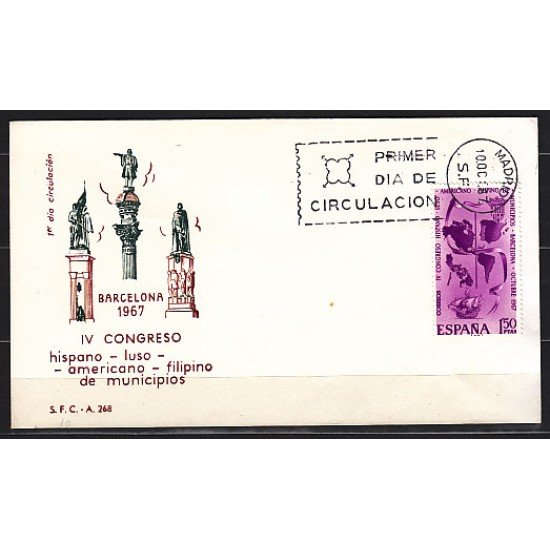 España Spain 1818 1967 IV Congreso Hispano-Luso-Americano-Filipino de Municipios SPD Sobre Primer Día