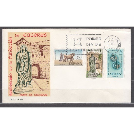 España Spain 1827/29  1967 Bimilenario de la Fundación de Cáceres SPD Sobre Primer Día