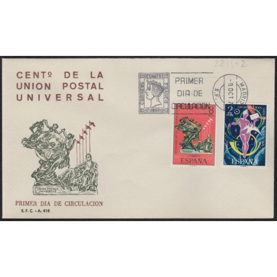 España Spain 2211/12 1974 Centenario de la Unión Postal Universal SPD Sobre Primer Día España Spain 2211/12 1974 Centenario de la Unión Postal Universal SPD Sobre Primer Día