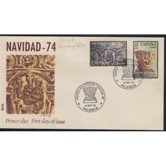España Spain 2217/19 1974 Navidad SPD Sobre Primer Día España Spain 2217/19 1974 Navidad SPD Sobre Primer Día