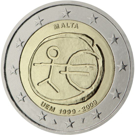 Malta 2009 2 € euros conmemorativos X Aniv. de EMU Unión Económica y Monetaria 