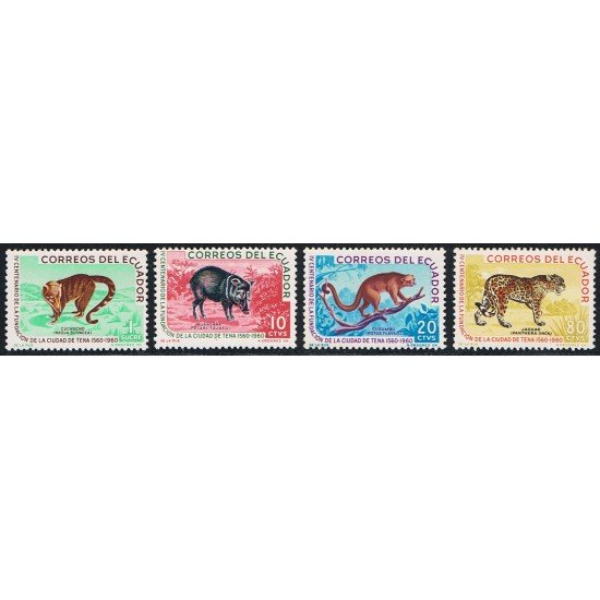 Ecuador  680/83 1961 Tena Fauna Cusumbo Huangana Jaguar Cuchucho  MNH