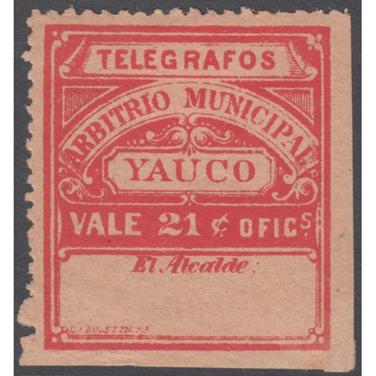Puerto Rico Telégrafos Municipales YAUCO nº 58 1888 MH Puerto Rico Telégrafos Municipales YAUCO nº 58 1888 MH